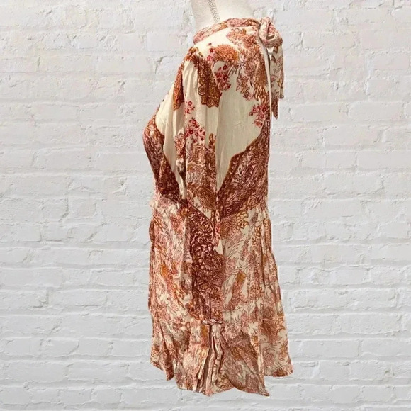 Free People Lady Luck Floral Printed Pink Tunic Dress will long Bell Sleeves Siz - Picture 4 of 9